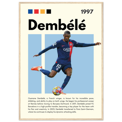 Ousmane Dembélé PSG Soccer Framed Poster – Dynamic Football Art Print in Multiple Sizes & Frame Styles A1 (59.4 x 84.1 cm) Wood frame Vibrantwalls