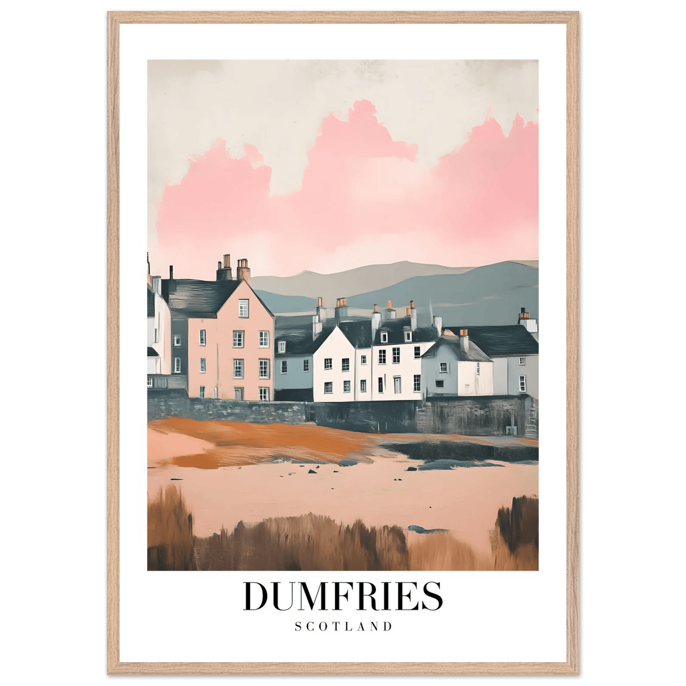 Dumfries Scotland Framed Poster – Pastel-Toned Vintage Travel Wall Art with Wooden Frame - Vibrantwalls