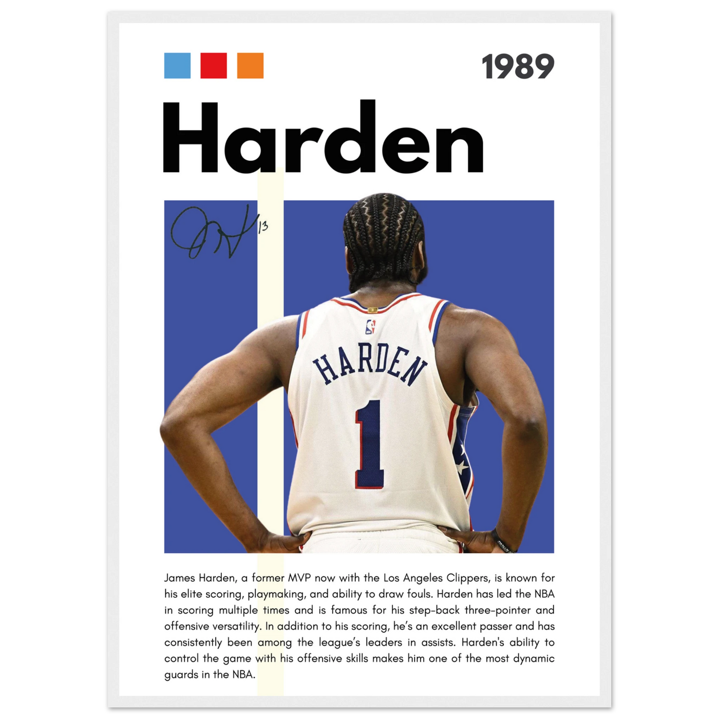 James Harden The Beard Clippers Framed Poster 50x70 cm 20x28″ White frame Vibrantwalls