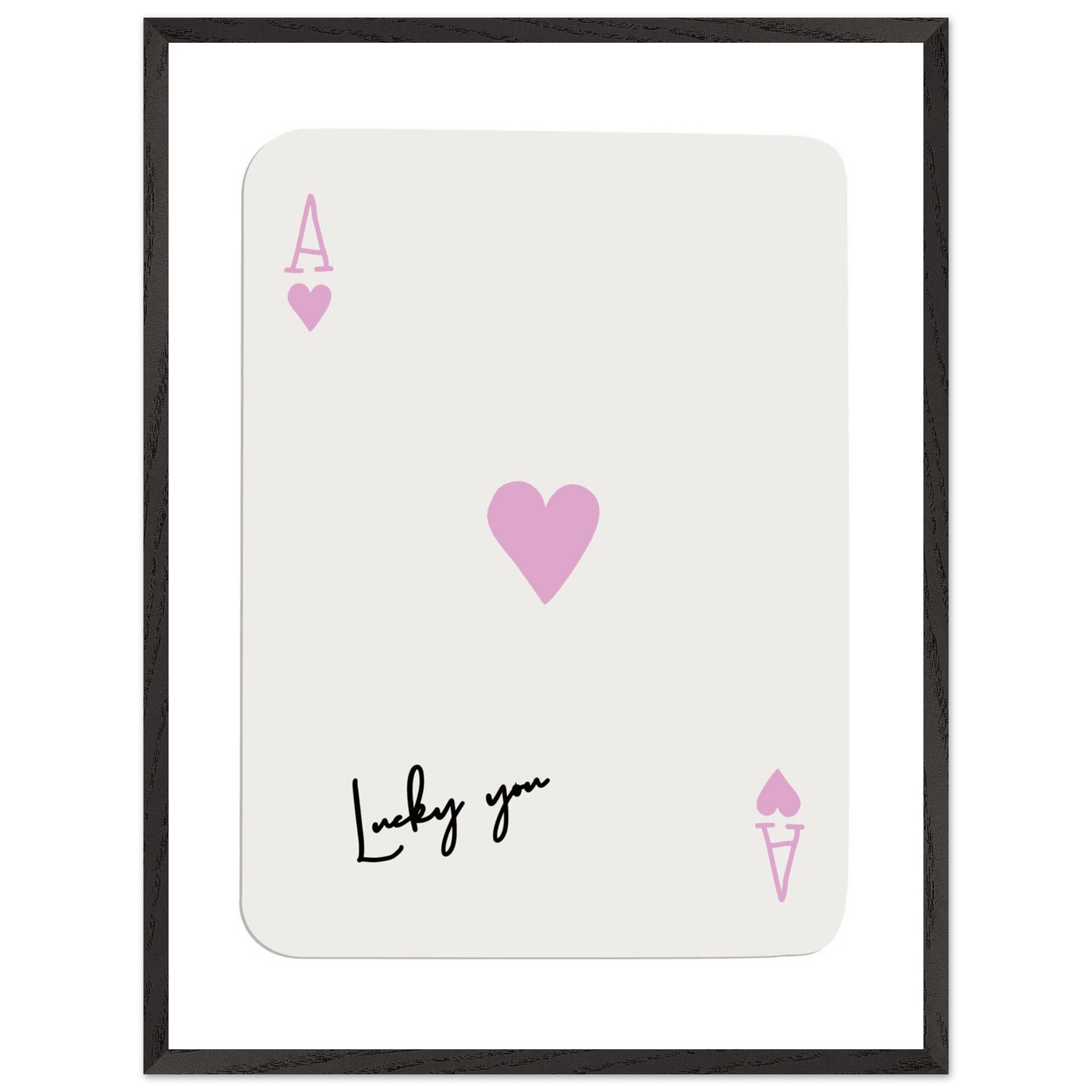 Lucky You Ace of Hearts Poker Card Print - Mounted Framed Wall Art, Eco-Friendly Wood Frame & Soft Pink Hues - Vibrantwalls