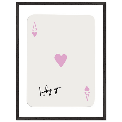 Lucky You Ace of Hearts Poker Card Print - Mounted Framed Wall Art, Eco-Friendly Wood Frame & Soft Pink Hues - Vibrantwalls
