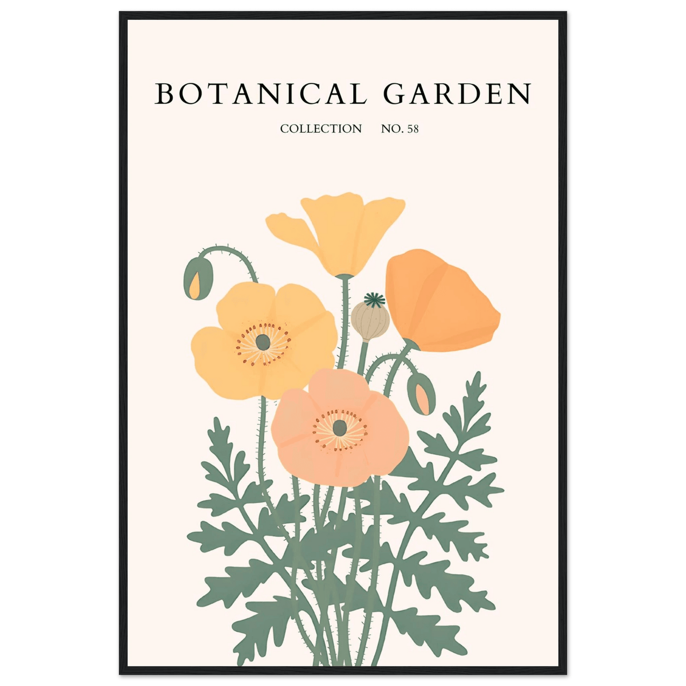 Botanical Garden Poppy Framed Poster – Warm Hues & Nature Art Print | Ready-to-Hang Floral Decor - Vibrantwalls
