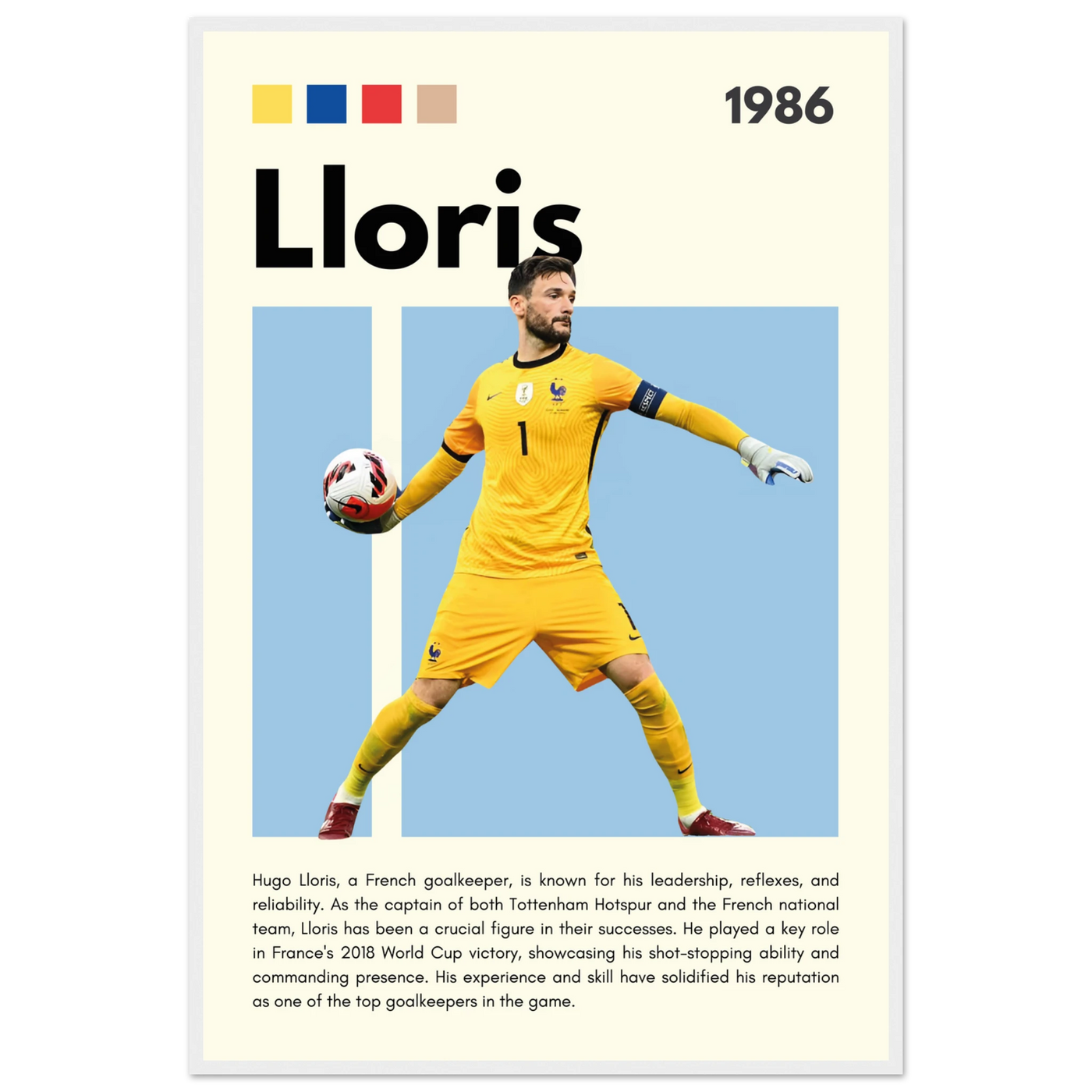 Hugo Lloris France Goalkeeper Football Poster 60x90 cm 24x36″ White frame Vibrantwalls