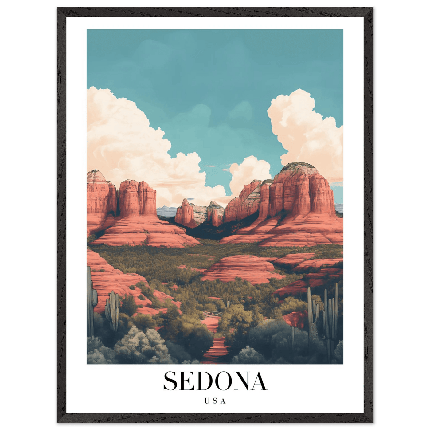 Sedona USA Framed Poster – Iconic Red Rocks Wall Art with Vintage Desert Vibes - Vibrantwalls