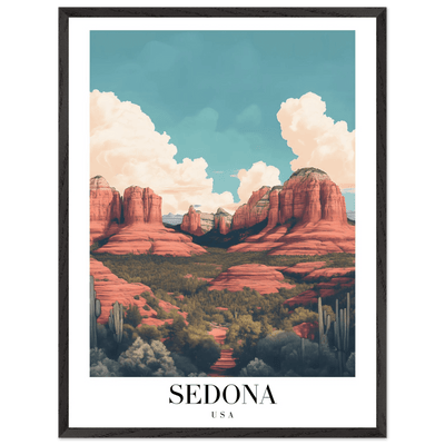 Sedona USA Framed Poster – Iconic Red Rocks Wall Art with Vintage Desert Vibes - Vibrantwalls