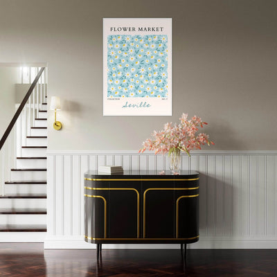 Charming Daisy Field Framed Poster – Pastel Blue & White Floral Art Print | Ready-to-Hang Wall Decor - Vibrantwalls