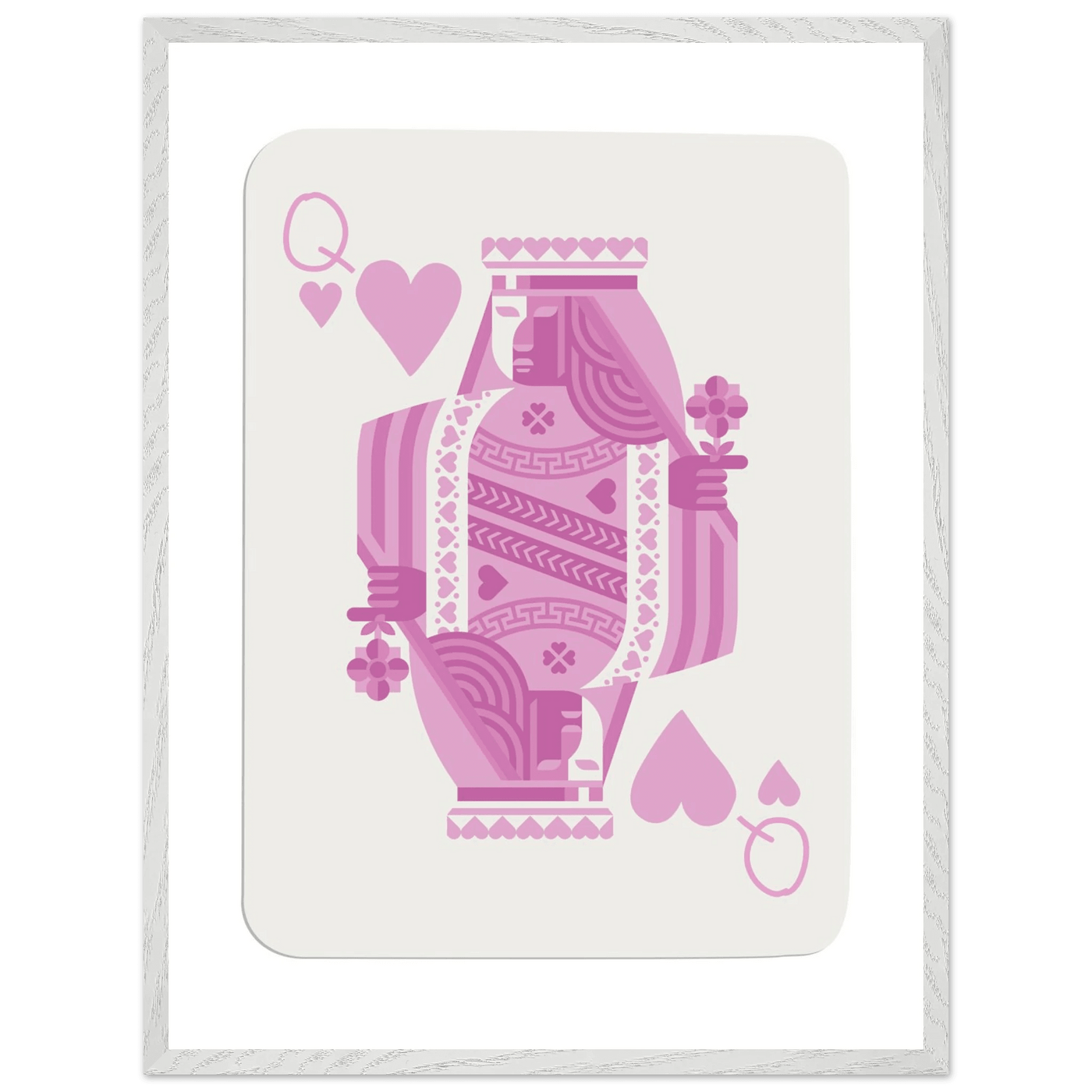 Queen of Hearts - Pink Poker Card Mounted Poster Art, Eco-Friendly Wood Frame & Shatterproof Plexiglass - Vibrantwalls