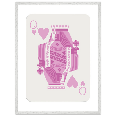 Queen of Hearts - Pink Poker Card Mounted Poster Art, Eco-Friendly Wood Frame & Shatterproof Plexiglass - Vibrantwalls
