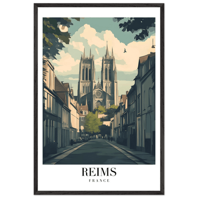 Reims France Framed Poster – Vintage Cathedral Cityscape Wall Art with Customizable Wooden Frame - Vibrantwalls