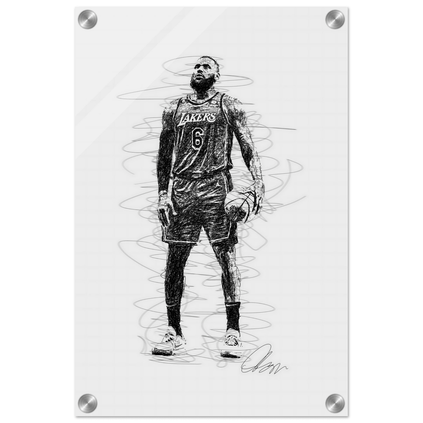 LeBron James Wall Art – Dynamic, Modern NBA Sketch Acrylic Print for Sports Fans - Vibrantwalls