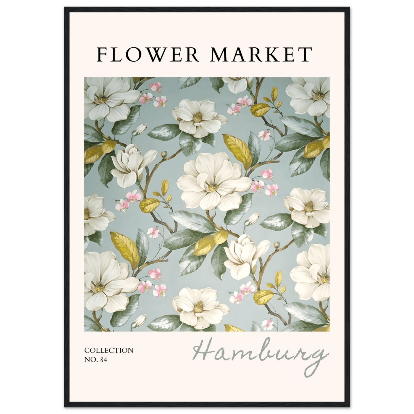Hamburg 'Flower Market' Framed Poster – Elegant Magnolia & Cherry Blossom Art Print | Ready-to-Hang - Vibrantwalls