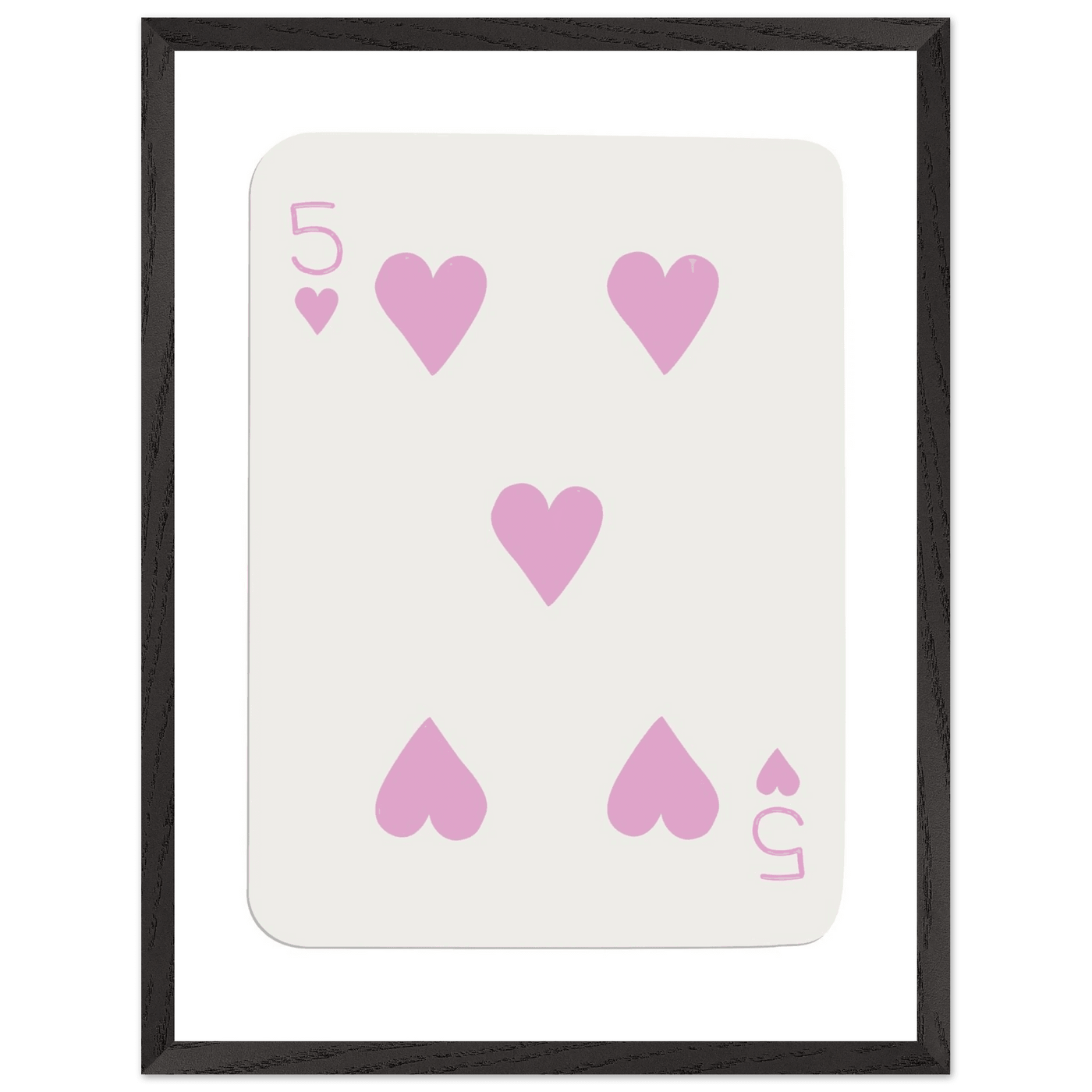 Five of Hearts Poker Card Print - Soft Pink Framed Poster Art, Eco-Friendly Wood Frame - Vibrantwalls
