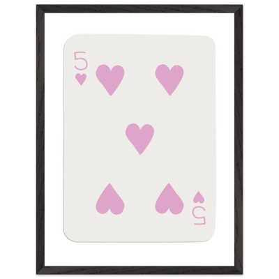 Five of Hearts Poker Card Print - Soft Pink Framed Poster Art, Eco-Friendly Wood Frame - Vibrantwalls