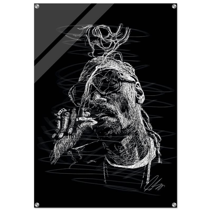 Snoop Dog Acrylic Print - Dynamic Black & White Scribble Art for Stylish Wall Decor - Vibrantwalls
