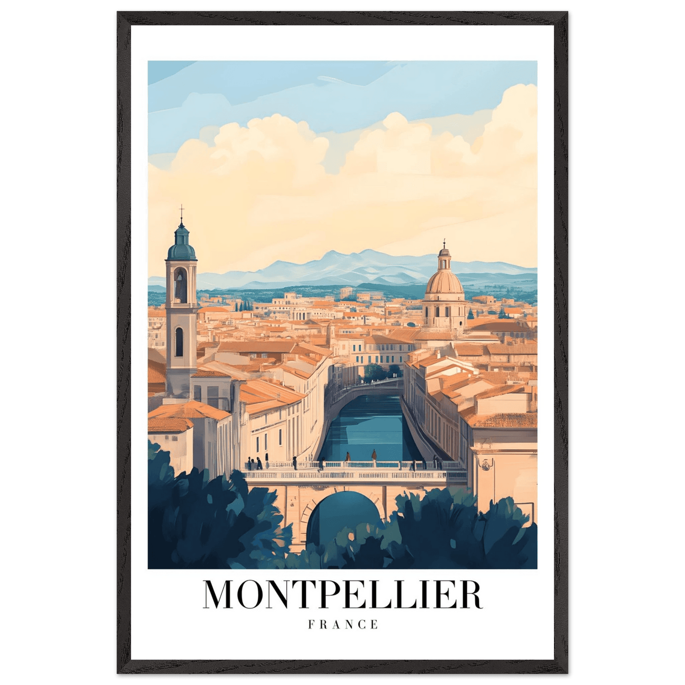 Montpellier France Framed Poster – Vintage Travel Wall Art with Wooden Frame - Vibrantwalls