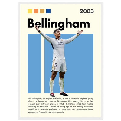 Jude Bellingham Real Madrid Football Poster – Modern Pop Art Print in Your Choice of Frame 50x70 cm 20x28″ White frame Vibrantwalls