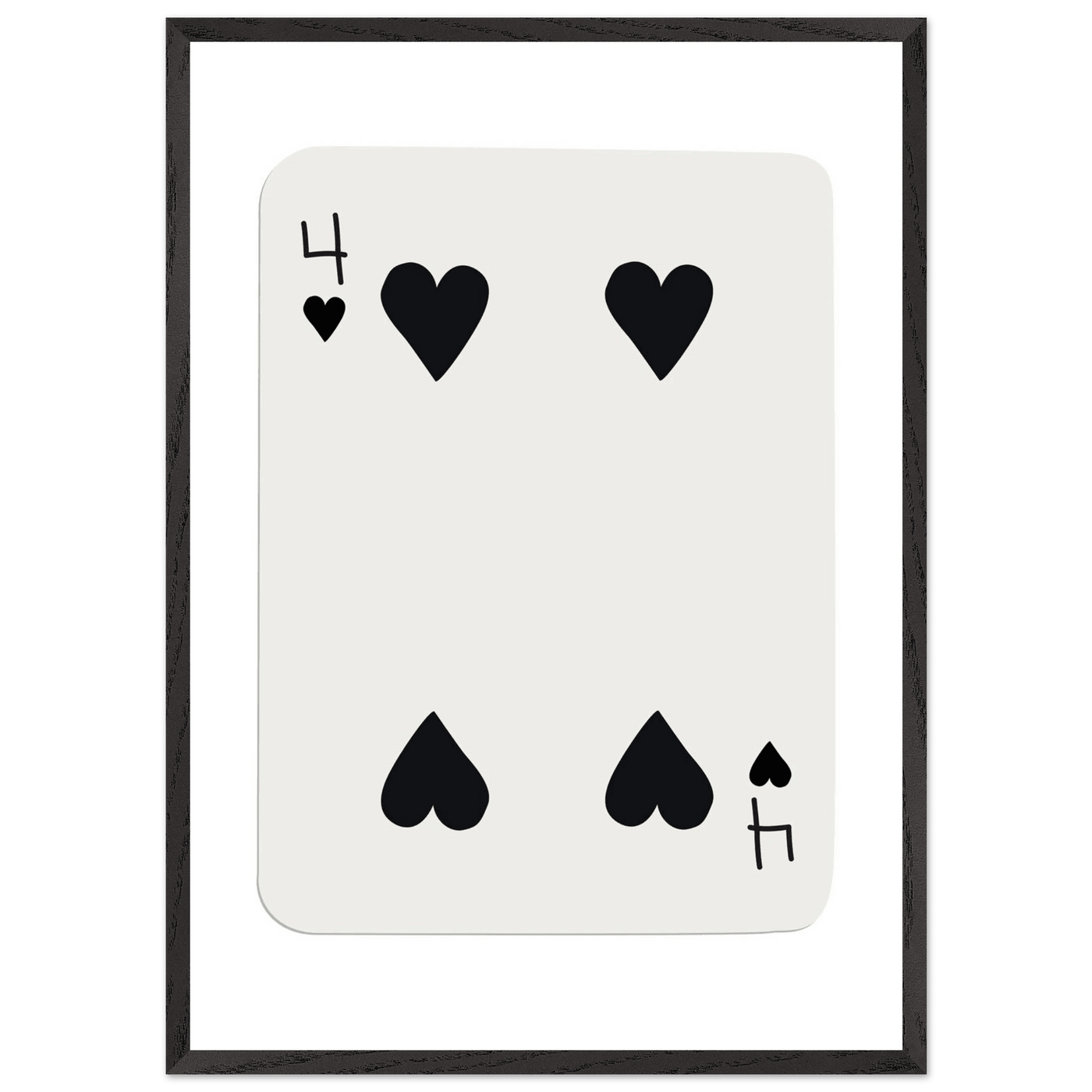 Minimalist Four of Hearts Poker Card Print - Mounted Framed Poster Art, Eco-Friendly Wood Frame - Vibrantwalls