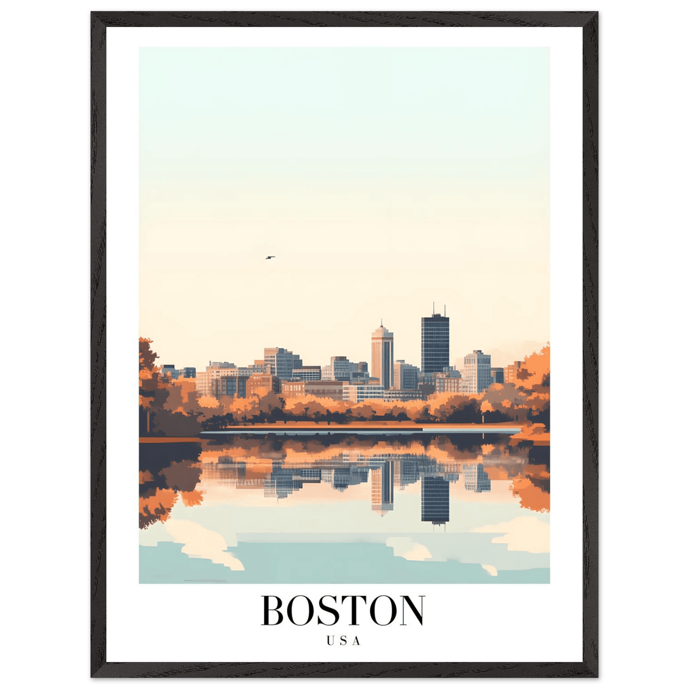 Boston Cityscape Framed Poster – Modern Travel Wall Art with Wooden Frame & Multiple Sizes - Vibrantwalls