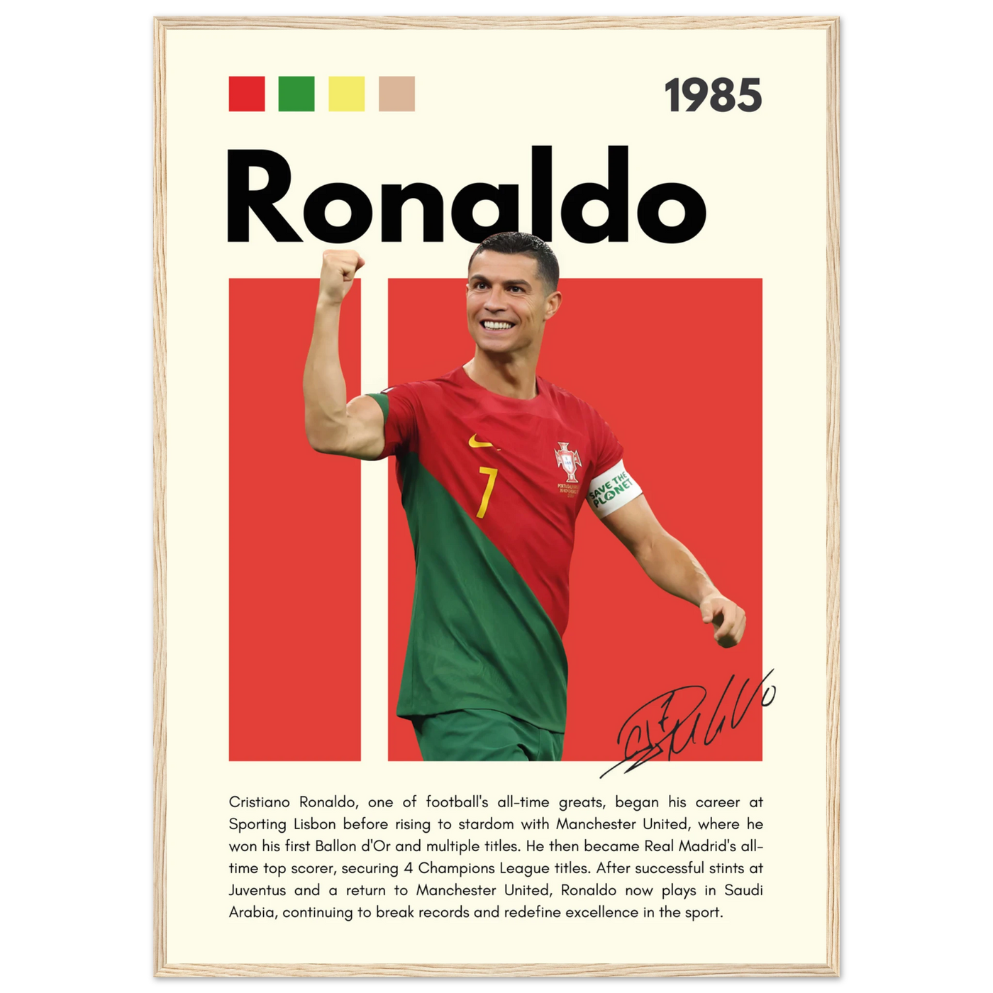 Cristiano Ronaldo Portugal Soccer Framed Football Poster A1 (59.4 x 84.1 cm) Wood frame Vibrantwalls