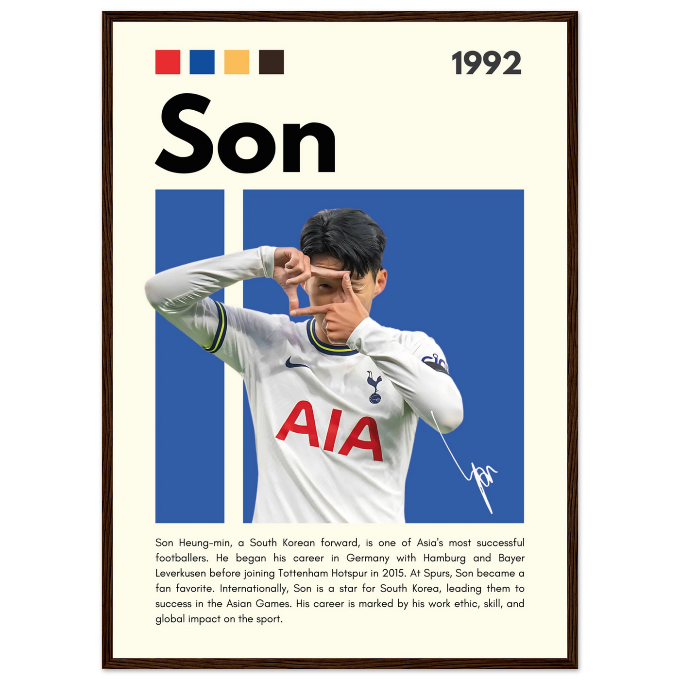 Son Heung-min Tottenham Hotspur Framed Football Poster 50x70 cm 20x28″ Dark wood frame Vibrantwalls