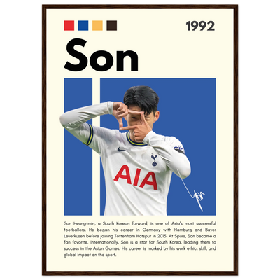 Son Heung-min Tottenham Hotspur Framed Football Poster 50x70 cm 20x28″ Dark wood frame Vibrantwalls