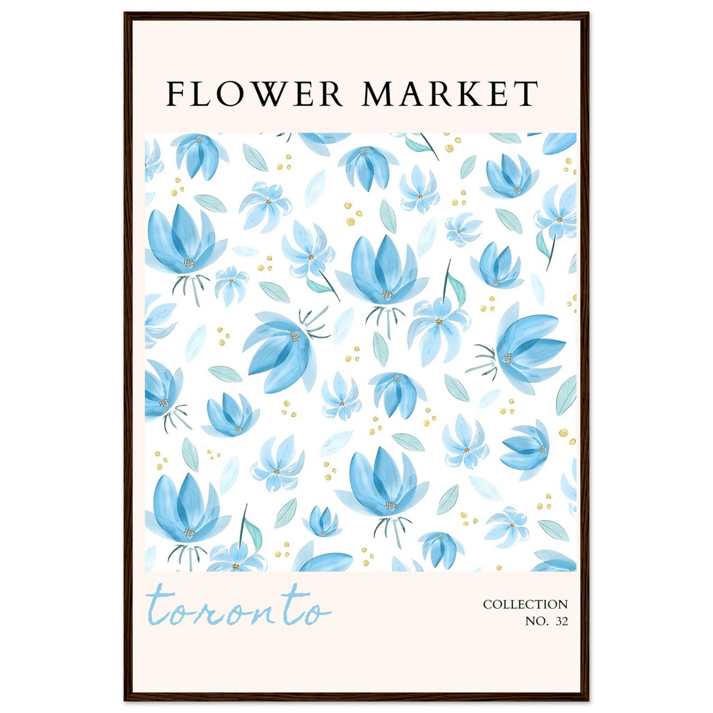 Toronto Flower Market Wall Art – Delicate Blue Floral & Gold Dot Prints | Framed & Ready-to-Hang - Vibrantwalls