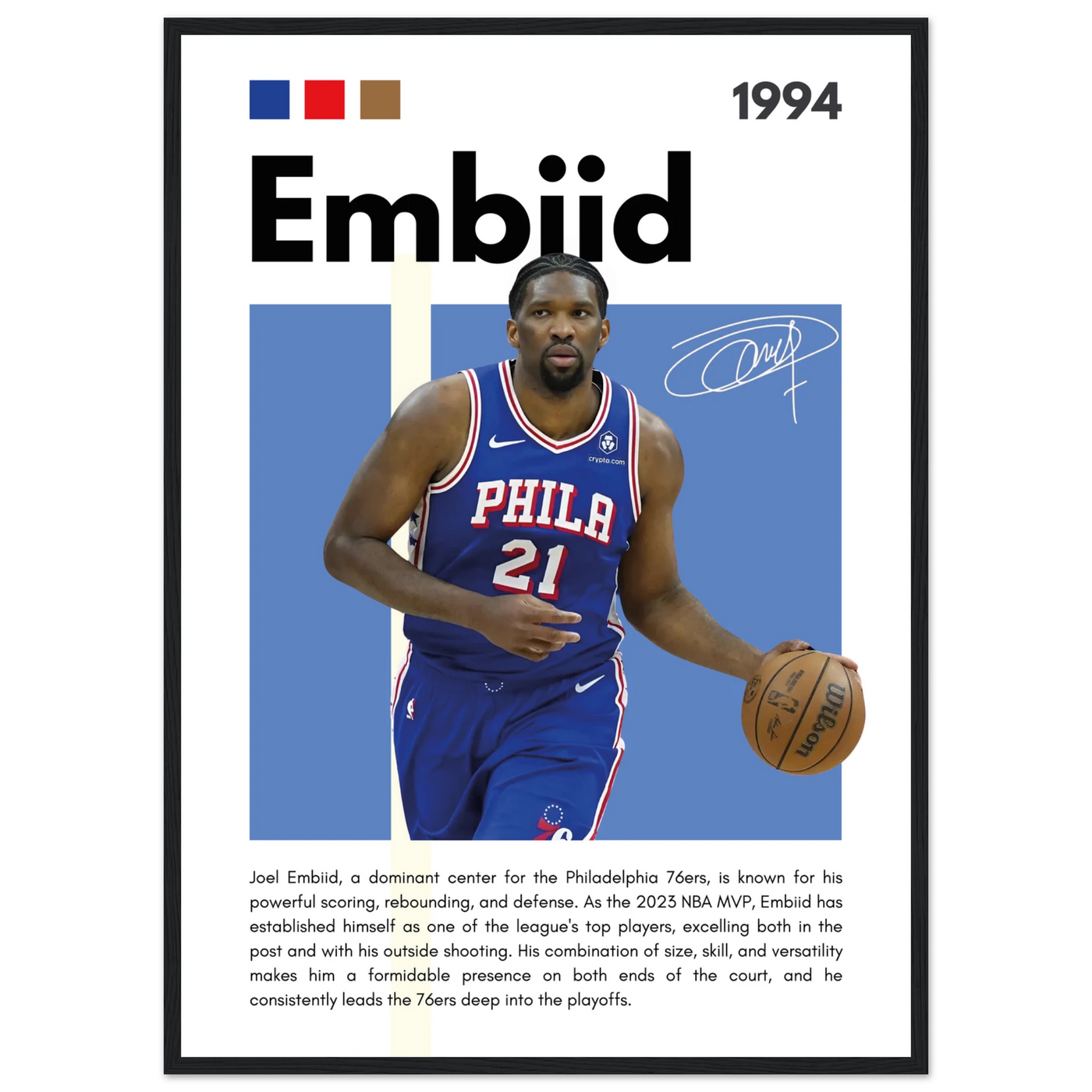 Joel Embiid The Process 76ers Framed Poster 50x70 cm 20x28″ Black frame Vibrantwalls