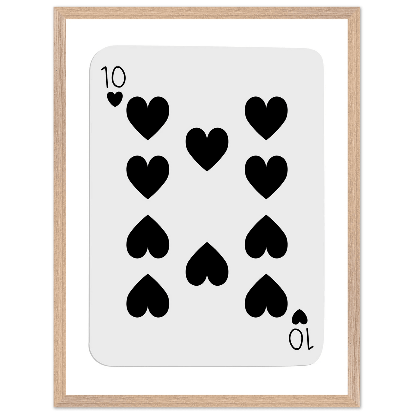 Minimalist Ten of Hearts Poker Card Print - Mounted Framed Eco-Friendly Wall Art for Game Rooms & Modern Decor - Vibrantwalls