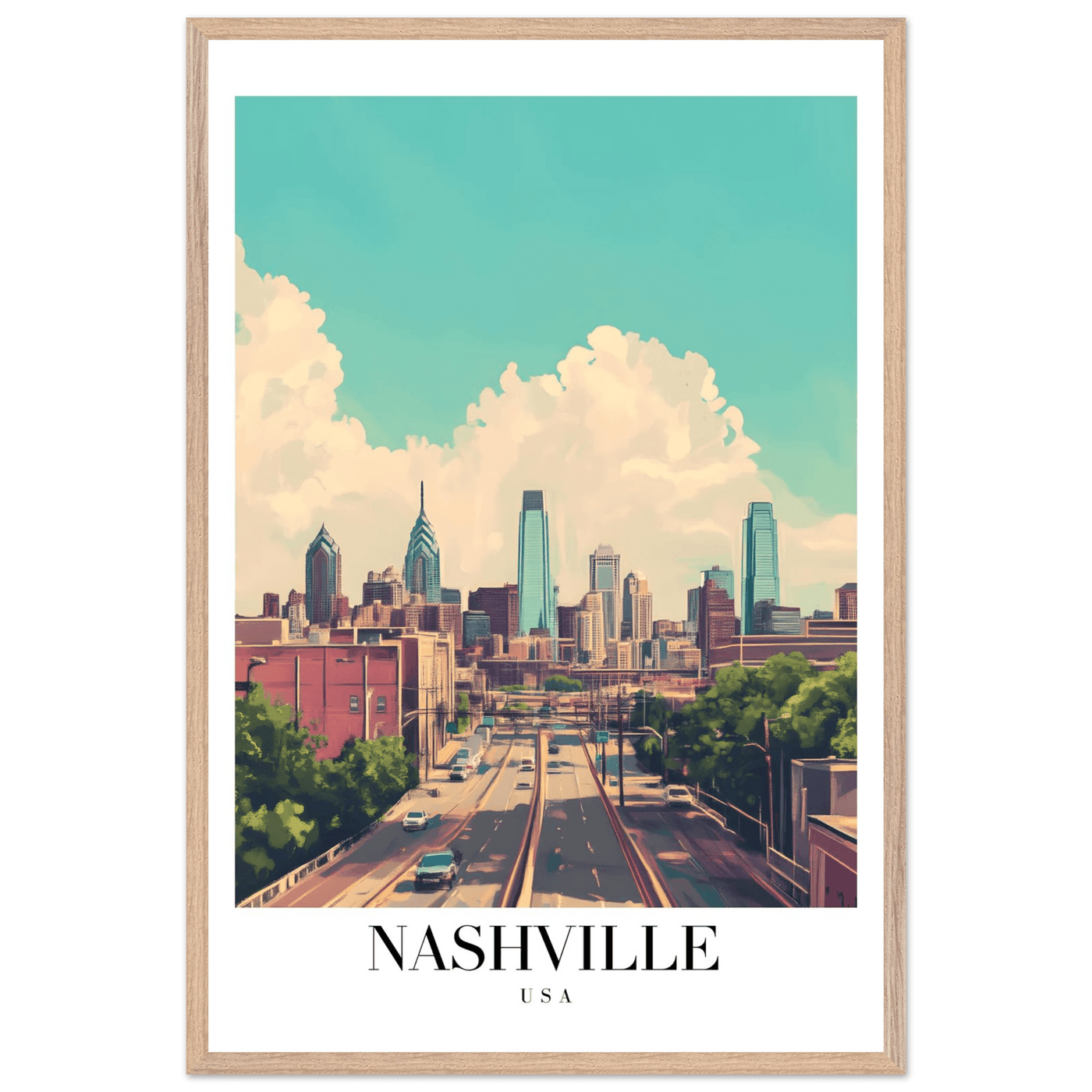 Nashville USA Framed Poster – Vibrant Urban Wall Art with Wooden Frame - Vibrantwalls