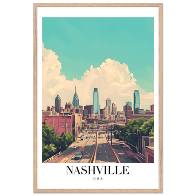 Nashville USA Framed Poster – Vibrant Urban Wall Art with Wooden Frame - Vibrantwalls
