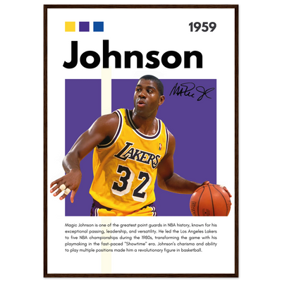 Magic Johnson Showtime Lakers Vintage Art Print A1 (59.4 x 84.1 cm) Dark wood frame Vibrantwalls