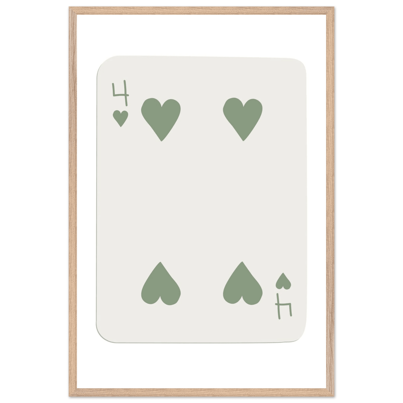 Minimalist Poker Card Art - Four of Hearts - Framed Poster, Sage Green Eco-Friendly Wood Frame - Vibrantwalls