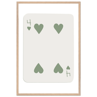 Minimalist Poker Card Art - Four of Hearts - Framed Poster, Sage Green Eco-Friendly Wood Frame - Vibrantwalls