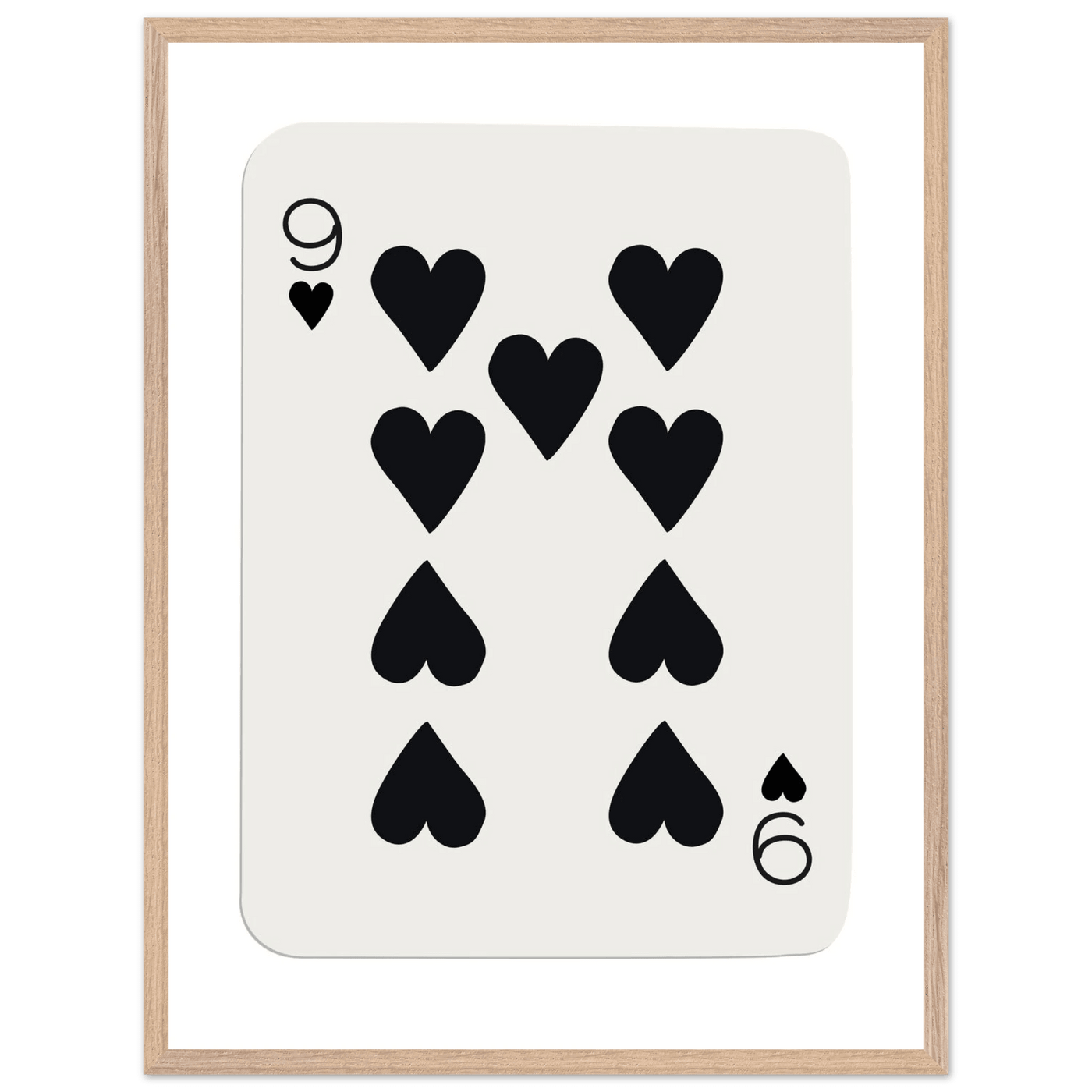Minimalist Nine of Hearts Poker Card Print - Mounted Framed Eco-Friendly Wall Art in Various Sizes & Frame Finishes - Vibrantwalls