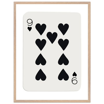 Minimalist Nine of Hearts Poker Card Print - Mounted Framed Eco-Friendly Wall Art in Various Sizes & Frame Finishes - Vibrantwalls
