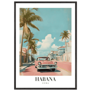 Habana Cuba Framed Poster – Vintage Pink Car Travel Art with Wooden Frame - Vibrantwalls