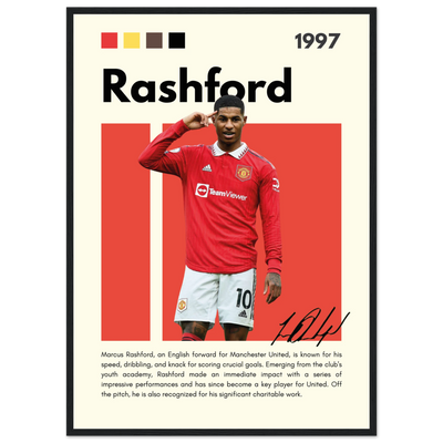 Marcus Rashford Manchester United Soccer Framed Poster – Iconic Red Devil Art Print 50x70 cm 20x28″ Black frame Vibrantwalls