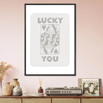 Lucky You Poker Queen of Hearts Framed Art - Modern Card Game Print, Eco-Friendly Wood Frame - Vibrantwalls