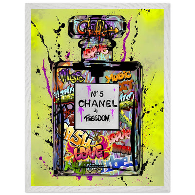 Coco Chanel No. 5 Graffiti Art Print - Vibrant Street Style Perfume Bottle Framed Wall Art - Vibrantwalls