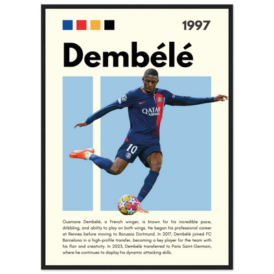 Ousmane Dembélé PSG Soccer Framed Poster – Dynamic Football Art Print in Multiple Sizes & Frame Styles 50x70 cm 20x28″ Black frame Vibrantwalls