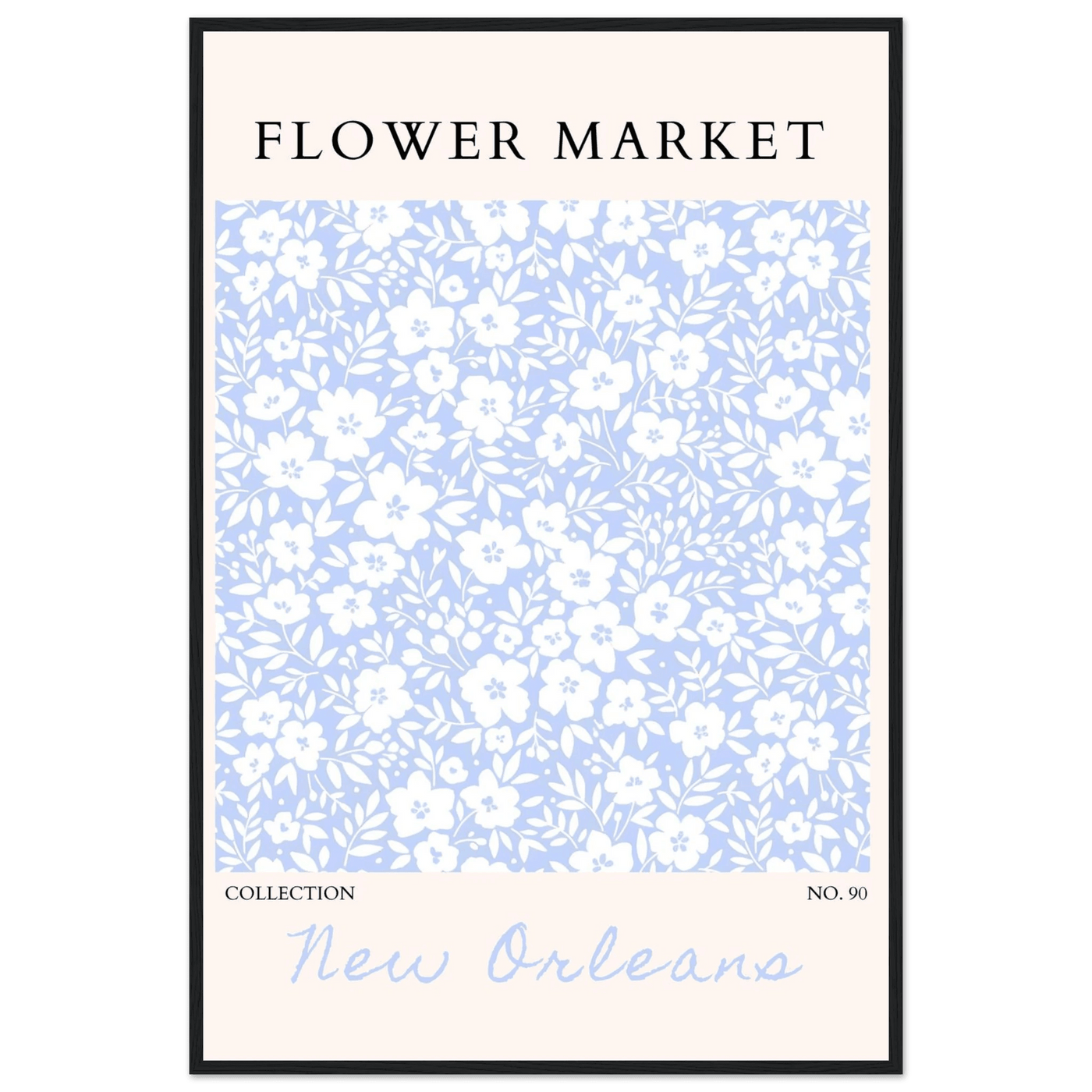 Flower Market New Orleans – Chic Periwinkle Floral Framed Poster | Ready-to-Hang Wall Art - Vibrantwalls