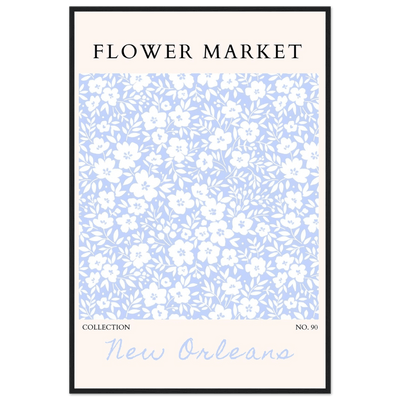 Flower Market New Orleans – Chic Periwinkle Floral Framed Poster | Ready-to-Hang Wall Art - Vibrantwalls