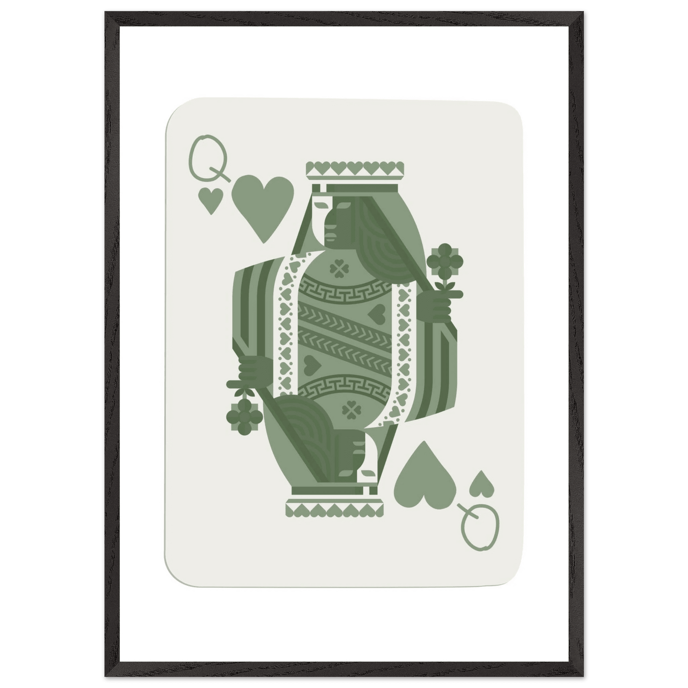 Queen of Spades Poker Card Print - Sage Green Wall Art - Mounted Framed Poster, Eco-Friendly Wood Frame - Vibrantwalls