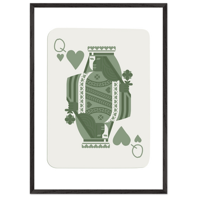 Queen of Spades Poker Card Print - Sage Green Wall Art - Mounted Framed Poster, Eco-Friendly Wood Frame - Vibrantwalls