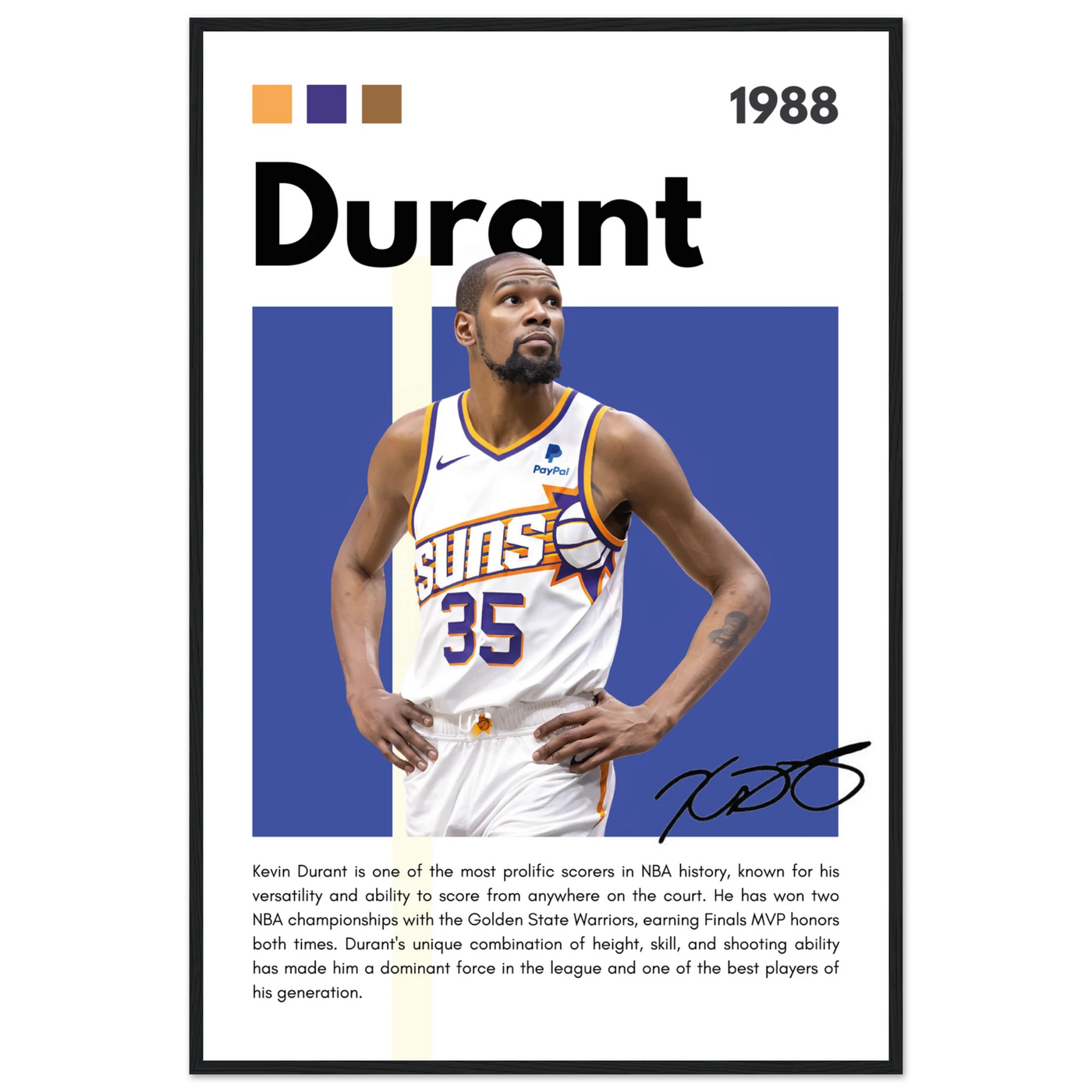 Kevin Durant Slim Reaper Suns Framed Poster 60x90 cm 24x36″ Black frame Vibrantwalls