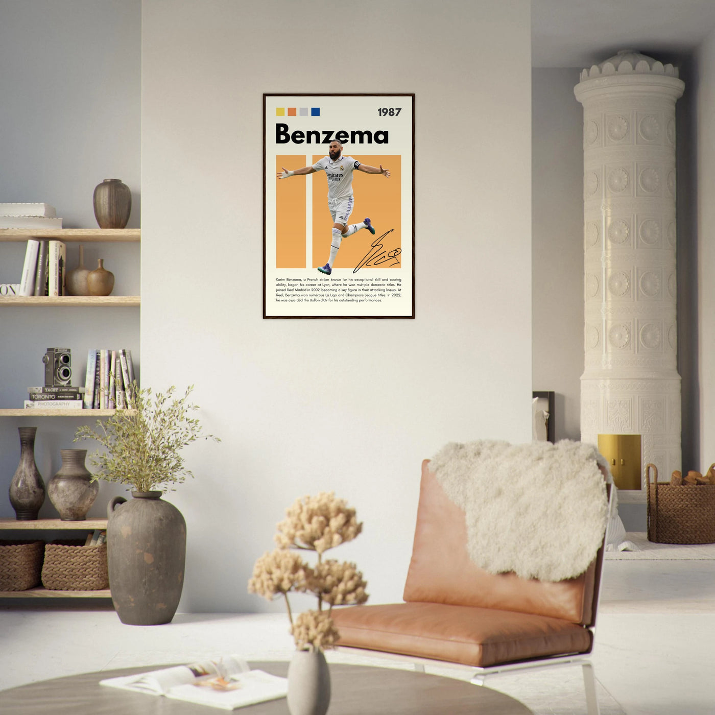 Karim Benzema Real Madrid Soccer Framed Poster – Modern Football Art Print with Signature Detail Vibrantwalls