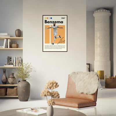 Karim Benzema Real Madrid Soccer Framed Poster – Modern Football Art Print with Signature Detail Vibrantwalls