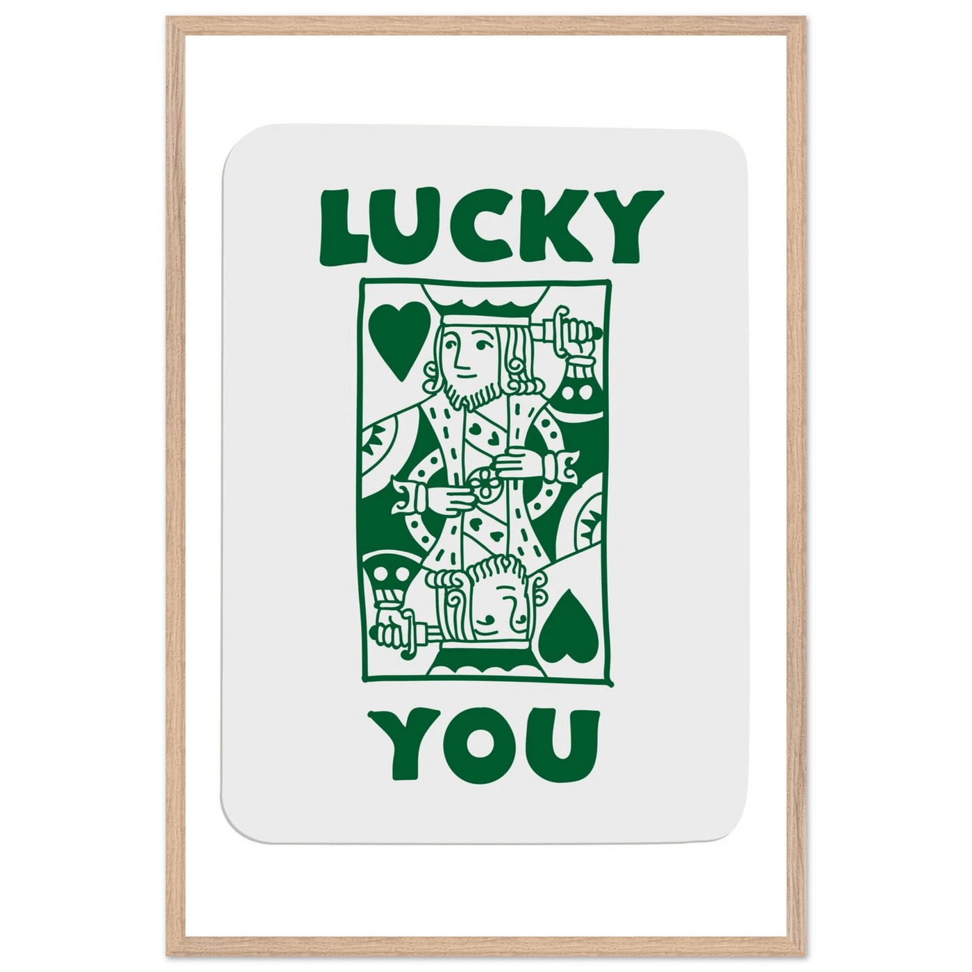 Lucky You Poker King of Hearts Print - Mounted Eco-Friendly Framed Poster Art in Dark Green - Vibrantwalls