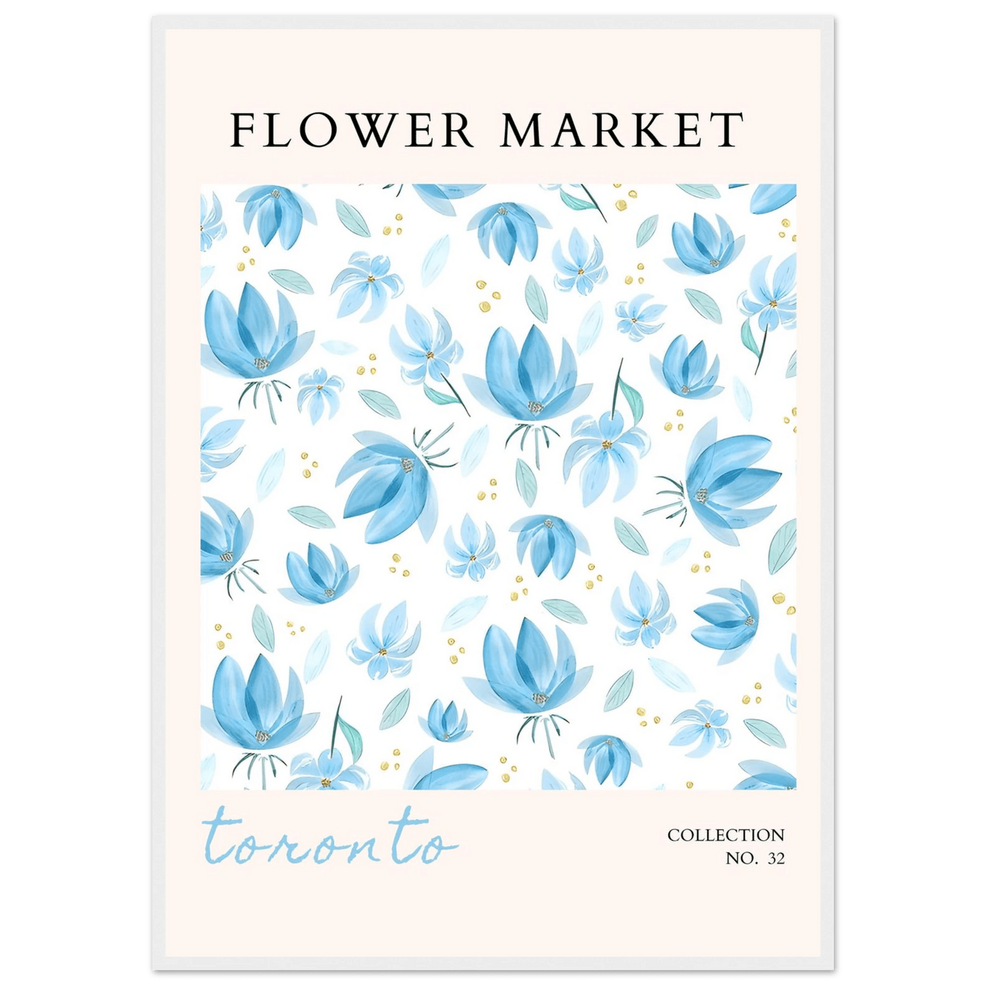Toronto Flower Market Wall Art – Delicate Blue Floral & Gold Dot Prints | Framed & Ready-to-Hang - Vibrantwalls