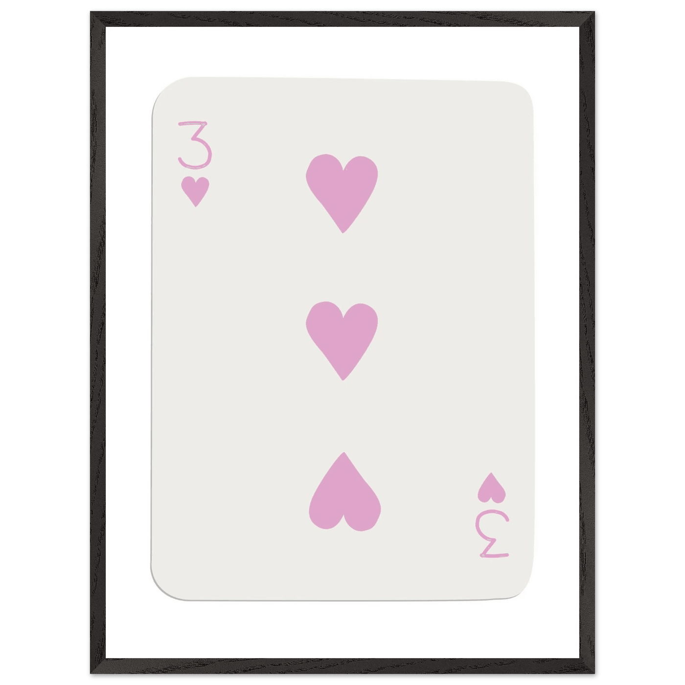 Three of Hearts Poker Card Print - Soft Pink Mounted Framed Poster Art, Eco-Friendly Wood Frame - Vibrantwalls